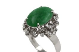 Brillant Ring mit echter Jade in 14K Weissgold *S2288