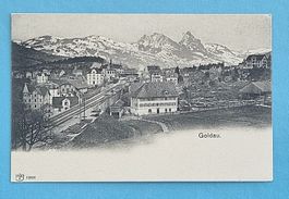 Goldau - Eisenbahnlinie mit Bahnhof - alte Ansichtskarte