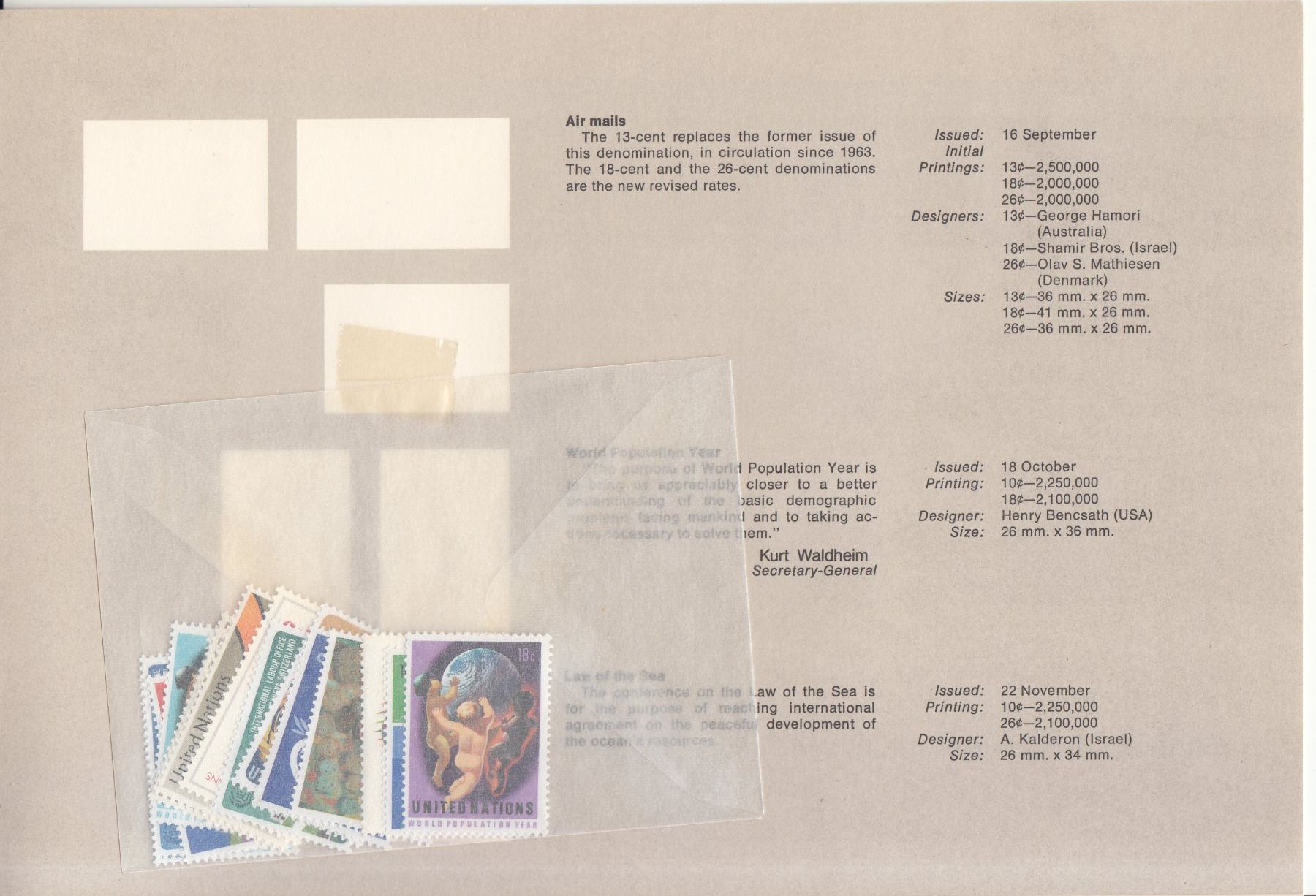 Tutti i francobolli: Uno New York Souvenir-Folder 1974 postfrisch – Usato da Bürglen TG venduto da StampGraf 1