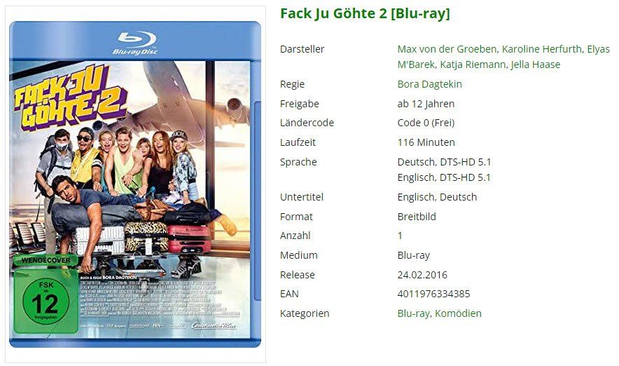 Tutti i DVDs: Fack Ju Göhte 2 (Bluray) – Usato da Emmetten venduto da SVollenweider
