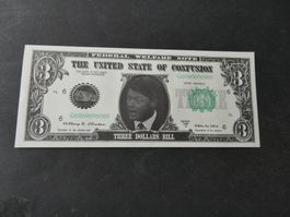 USA 1993, 3 Dollars Bill (Clinton, Scherznote)  - ungefaltet