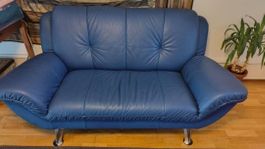Canapé cuir bleu 2 places occasion parfait état 170cm