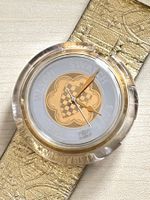 Vintage Swatch POP Uhr, Goldfarbenes Armband, Rarität