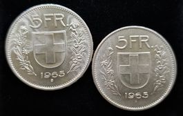 2x 5Fr. 1965 835/1000 Silber, 15gr.