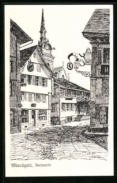 Cartoline postali: Oberägeri, Strassenpartie der Ortschaft – Usato da Berlin venduto da bartko-reher