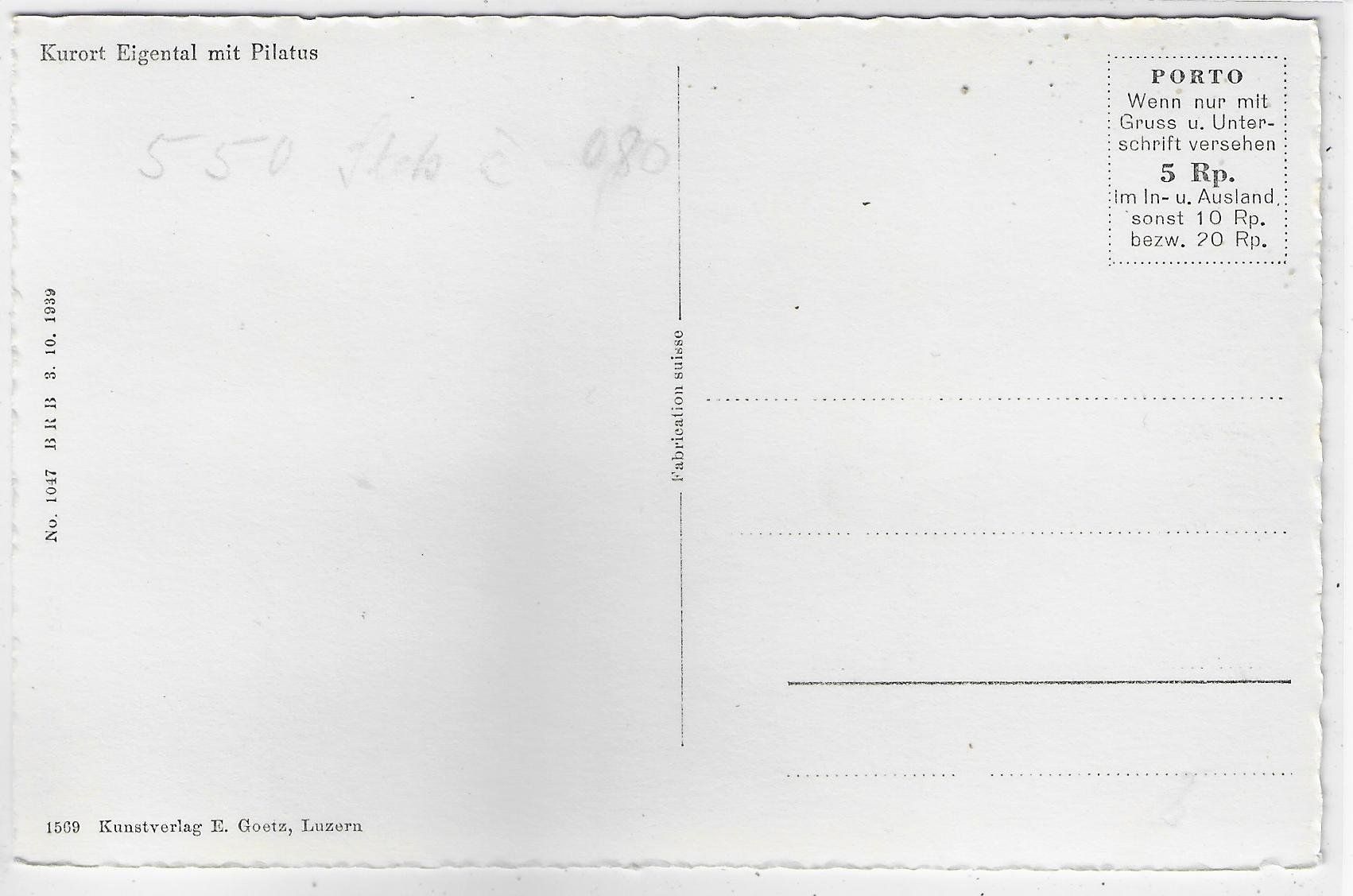 Cartoline postali: Kurort Eigental mit Pilatus – Usato da Ettingen venduto da Kartenplanet 1