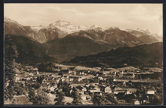 Cartoline postali: AK Ennenda, Ortsansicht mit Bergpanorama – Usato da Berlin venduto da bartko-reher