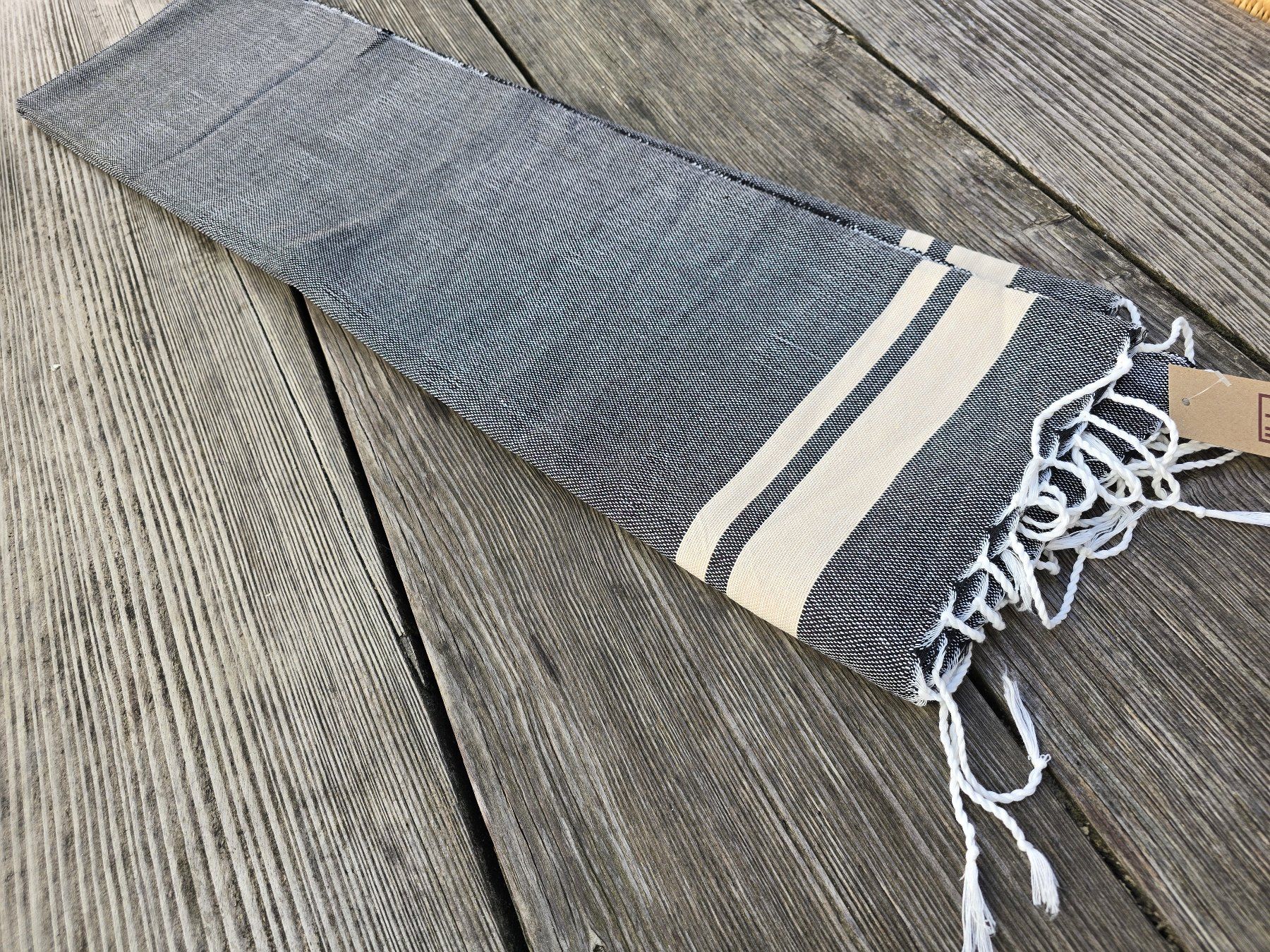 Teli da bagno: Fouta: Hammamtuch charbon/blanc cassé-ANGEBOT – Nuovo (secondo la descrizione) da Romanshorn venduto da Rachacha