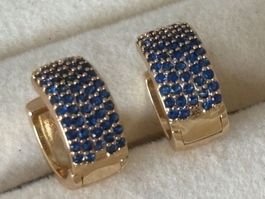 Luxus Elegante Creolen Ohrstecker Farbe :Gold/Blau