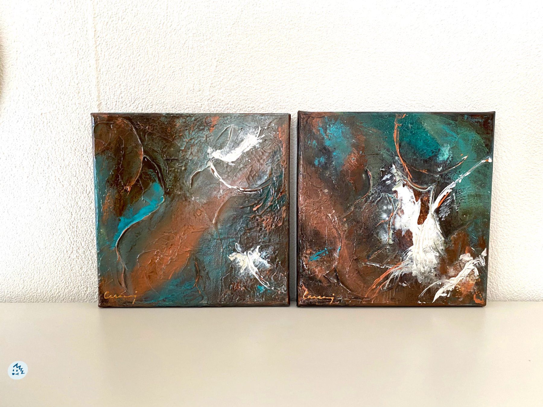 Dipinti: 2-er Set abstrakte Kunst, Acrylmalerei – Nuovo e nell'imballaggio originale da Fanas venduto da Omibia