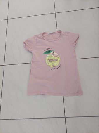 Mädchen T-Shirt rosa Grösse 134/140 Zitrone Pailletten