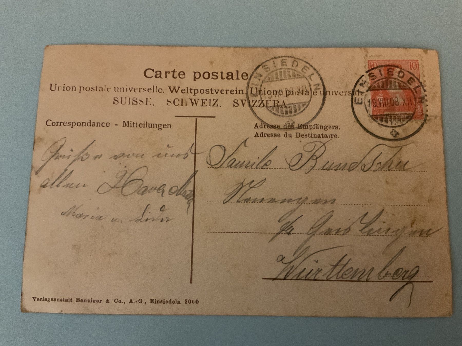 Ansichtskarten: 1908 Ansichtskarte vom Kloster Einsiedeln nach Deutschland – Gebraucht aus Rheinfelden von ricci62 1