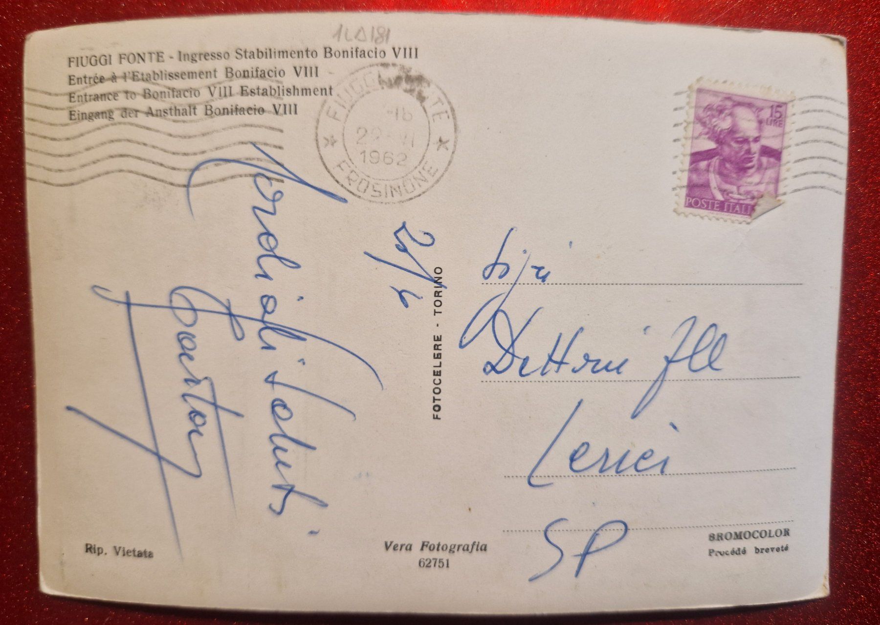 Cartoline postali: Fiuggi Fonte Italien 1962 – Usato da Melchnau venduto da Arthurius 1