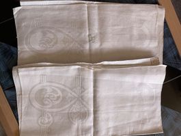 2 Stück Leinen mit Muster Natur Farben alt antik 31