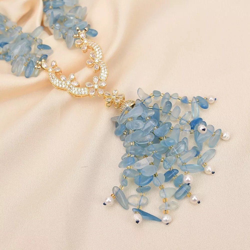 Catenine: Statement A+ Aquamarin Edelsteinkette Collier Aigue-Marine – Nuovo (secondo la descrizione) da Prilly venduto da ilyria73 7