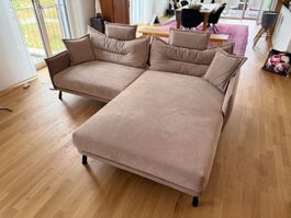Ecksofa Beige Stoff mit Chaiselongue guter Zustand