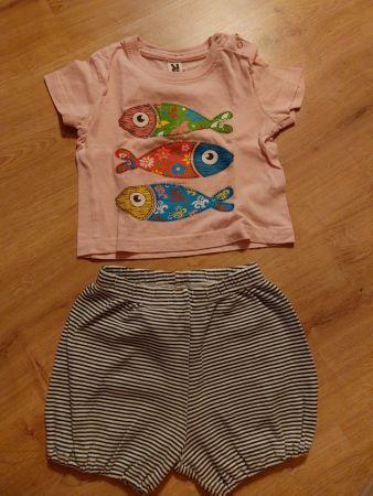 Süsses Sommer Set, Gr 80, pink Fisch T-Shirt & gestre Shorts