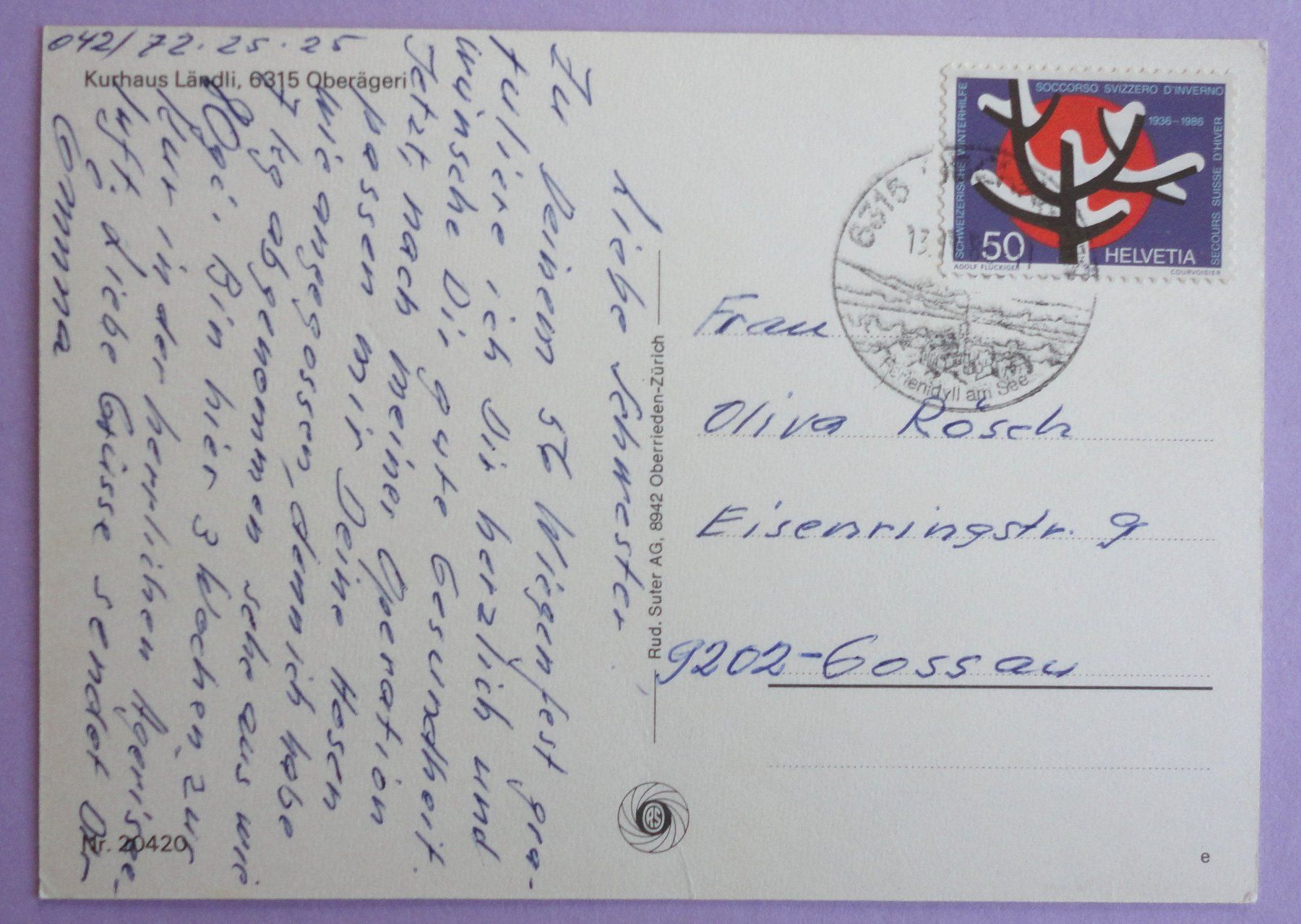 Cartoline postali: Kurhaus Ländli, Oberägeri – Usato da Fétigny venduto da Billy2miny 1