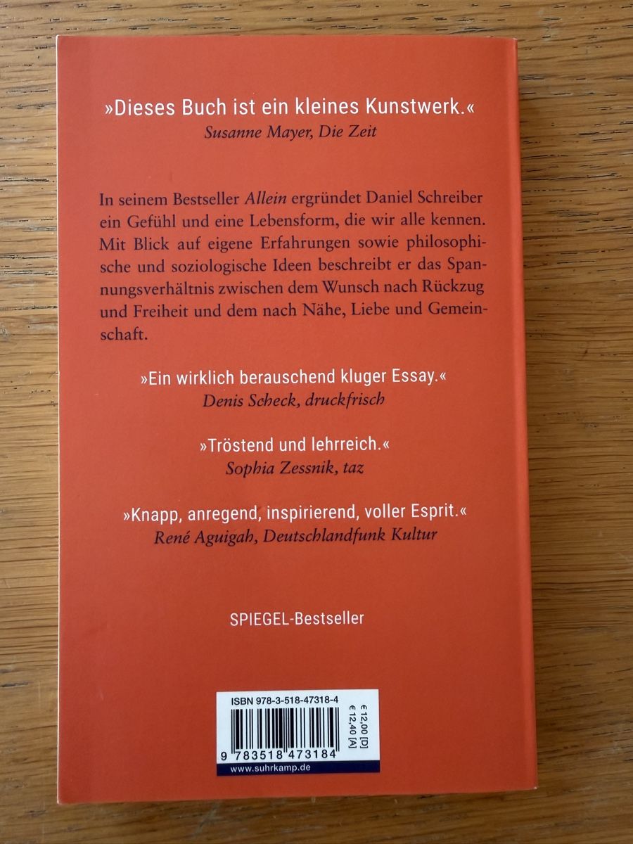 Libri: Allein - Daniel Schreiber – Usato da Aarau venduto da Tam6 1