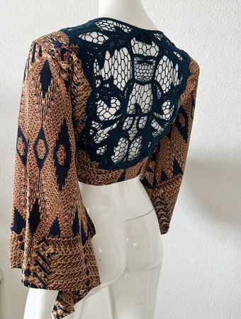 Boho Tie-Front Top with Crochet Detail - Size 38