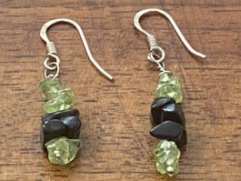 Silberohrringe mit echten Obsidian/ Peridot - Handarbeit!
