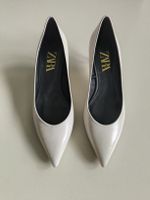 Zara Kitten Heels, cremefarbene Lederpumps, Größe 39, neu