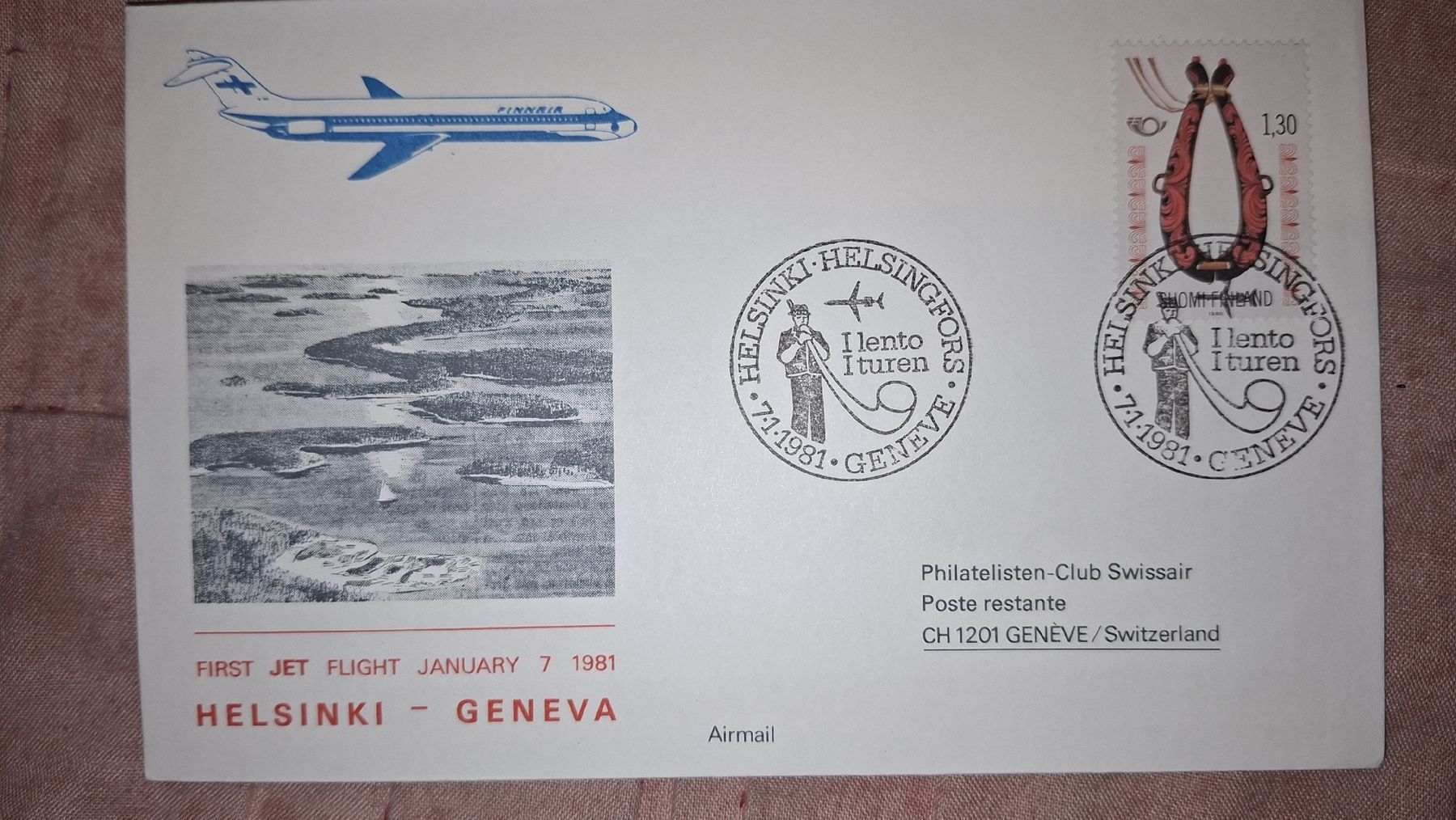 Tutti i francobolli: Swissair Helsinki - Geneva 07.01.1981 – Usato da Balgach venduto da SIMEON27