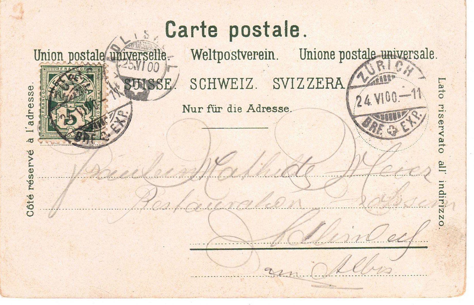Cartoline postali: 1900 Zürich, Tonhalle – Usato da Kreuzlingen venduto da Koi4 1