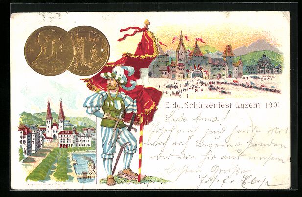 Cartes postales: Präge-Lithographie Luzern, Eigenössisc – D'occasion à Berlin par bartko-reher