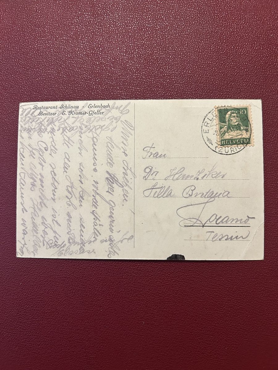 Cartoline postali: Restaurant Schönau, Erlenbach 1923 – Usato da Breganzona venduto da Milesbo 1