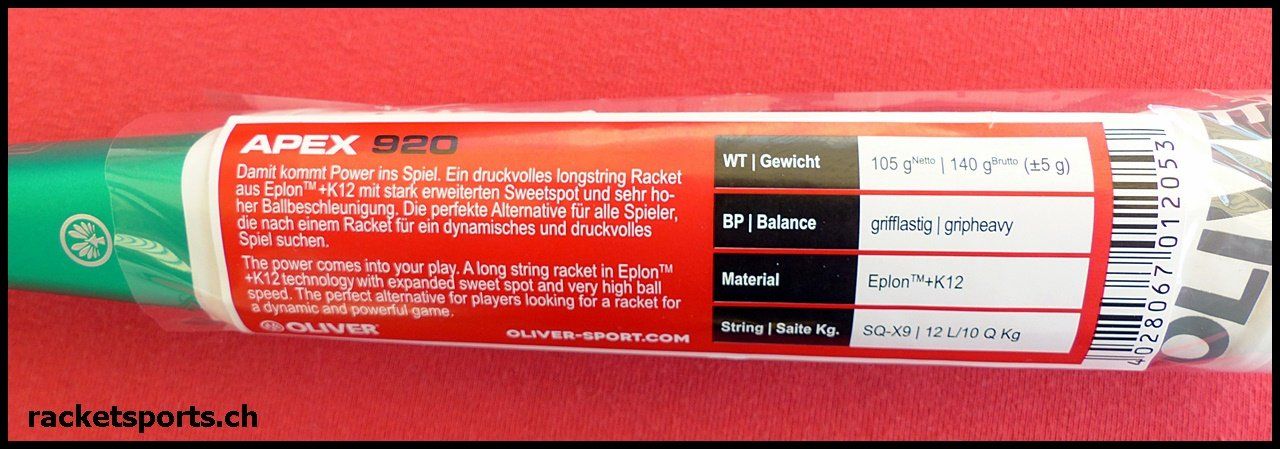 Racchette: OLIVER APEX 920 / DYNAMISCHES ANGRIFFSRACKET – Nuovo e nell'imballaggio originale da Villnachern venduto da racketsports 3