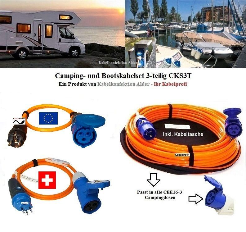 Cavi: 25m Boot+Campingkabelset 3-teil.+Tasche – Nuovo e nell'imballaggio originale da Herisau venduto da Kabelprofi1