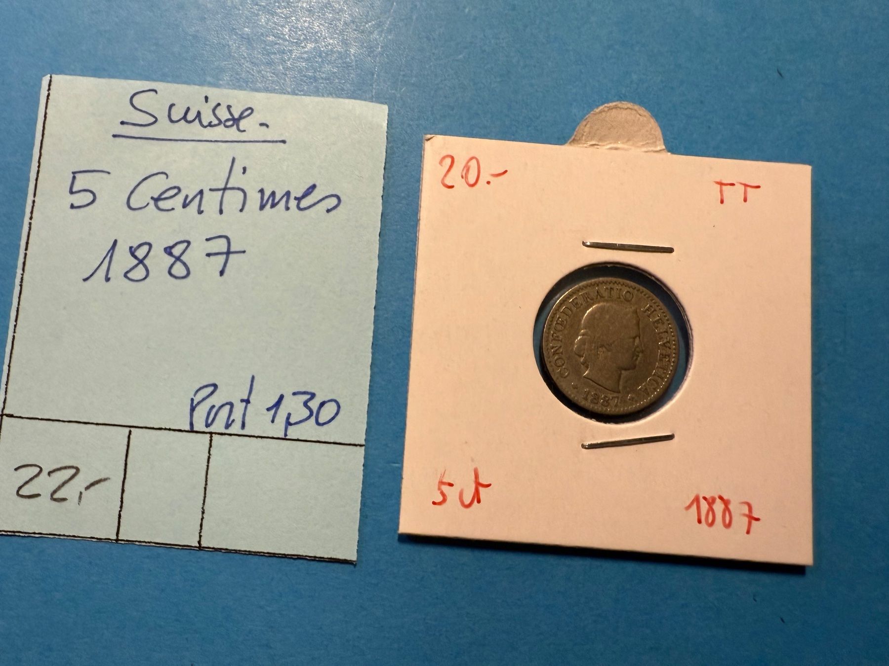 Tutti le monete: SUISSE : 5 CENTIMES 1887 – Usato da genève venduto da GEnumist