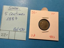SUISSE : 5 CENTIMES 1887