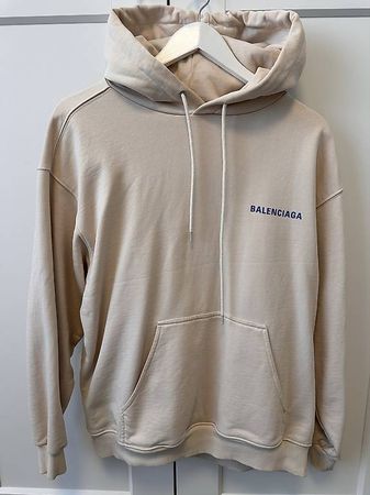 Balenciaga Logo Hoodie Medium Fit M  Cream/Blue  Original