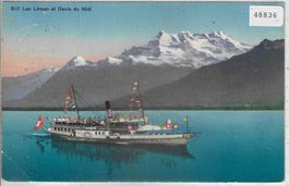 Lac Leman et Dents du Midi - Dampfer "Vevey" - Litho