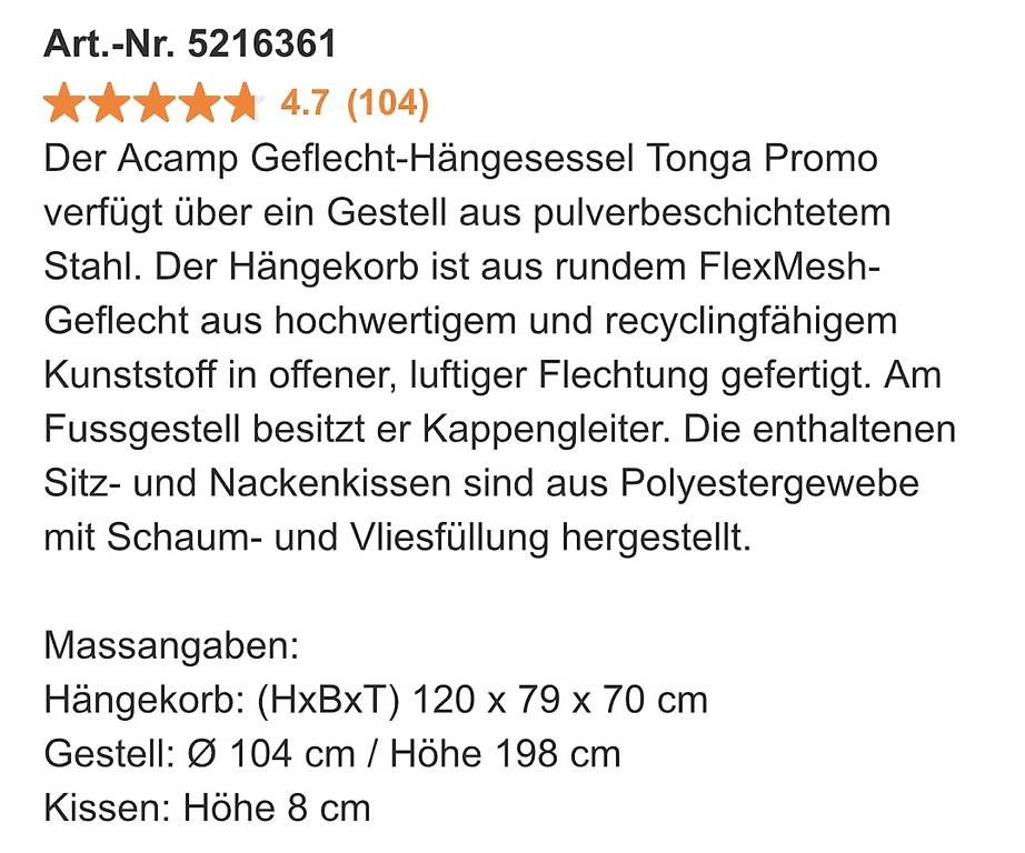 Gartenhängesitze: Hängesessel, 2jährig – Gebraucht aus Wangen an der Aare von Timon-Pumba 3