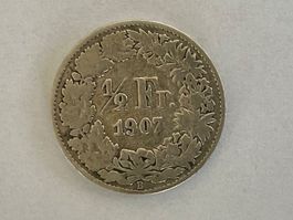 1/2 Franken 1907 B ..Silber..gebraucht..siehe Scan