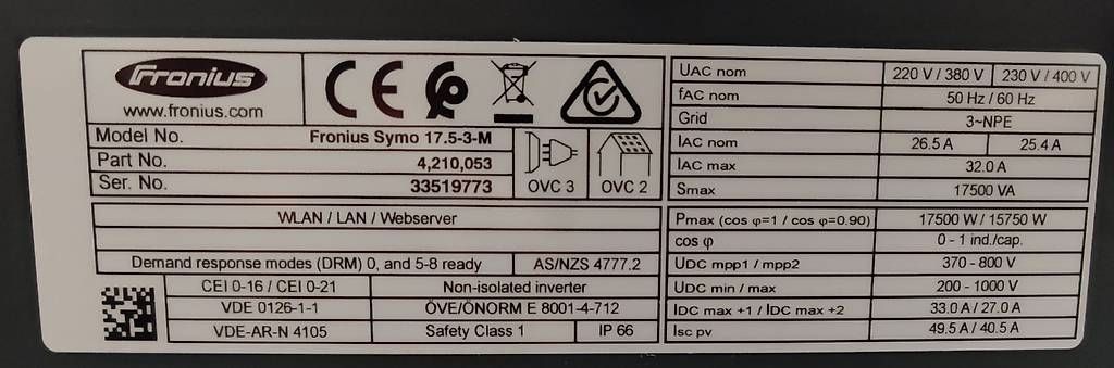 Inverter: Wechselrichter Fronius Symo Light 17.5-3-M – Usato da Lyss venduto da perrine1999 2