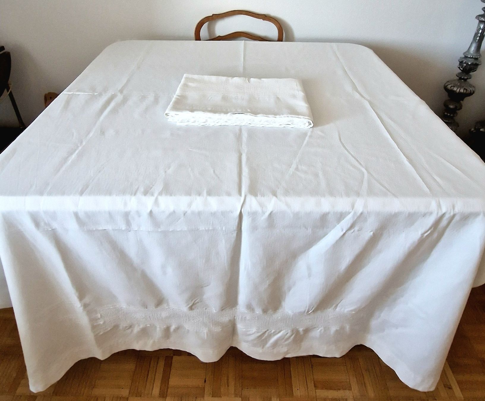 Biancheria da letto: 2 Leintücher mit Spitze/ Monogramm Th E – Usato da Bern venduto da Antikbatik 3