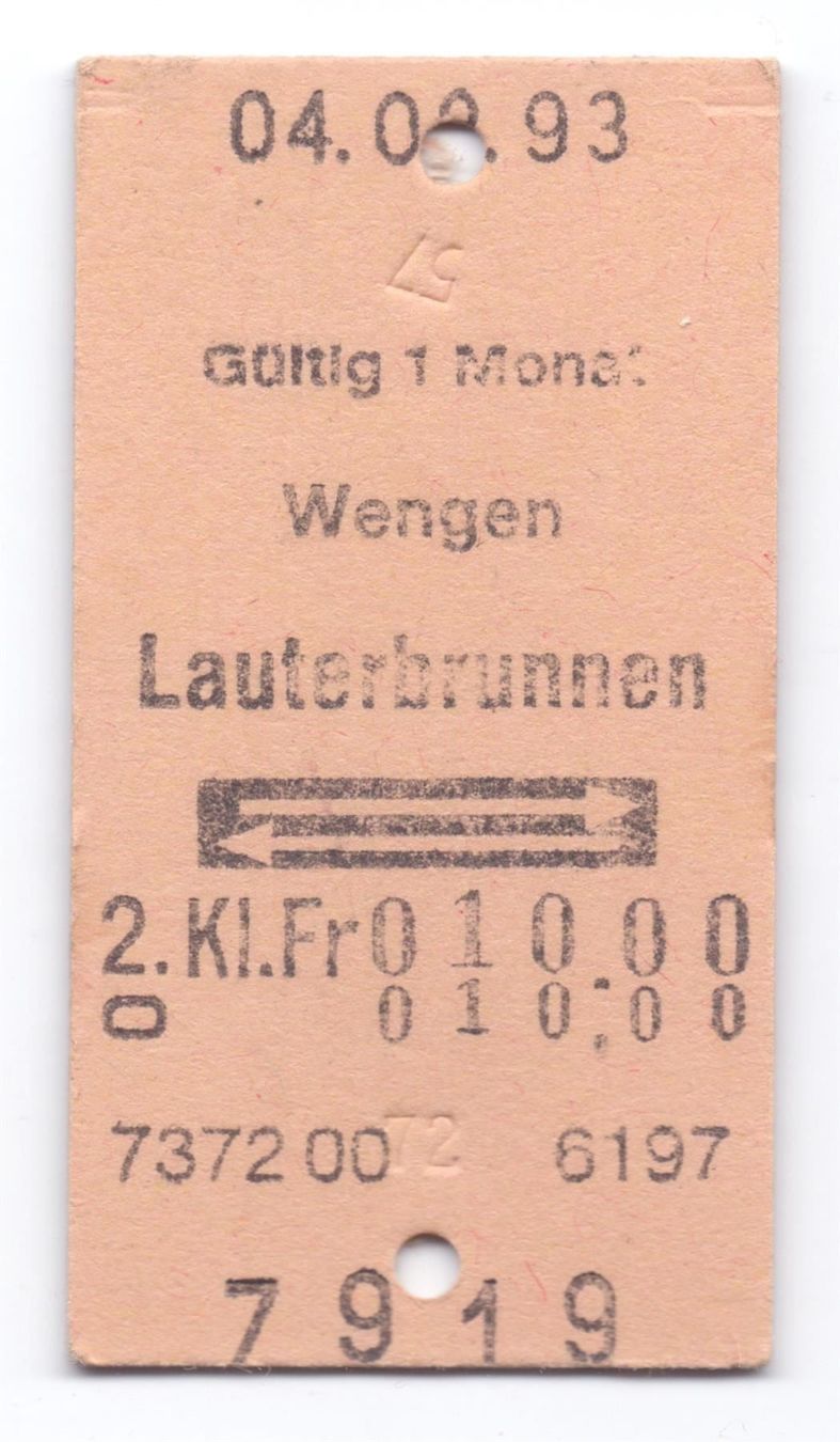 Biglietti: Billette Wengen - Lauterbrunnen WAB – Usato da Langenthal venduto da Sammlungs_aus