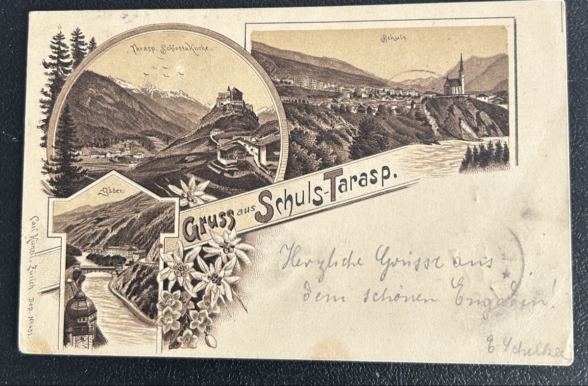 Ansichtskarten: Gruss aus Schuls Tarasp Litho  – Gebraucht aus Horw von Tellbub