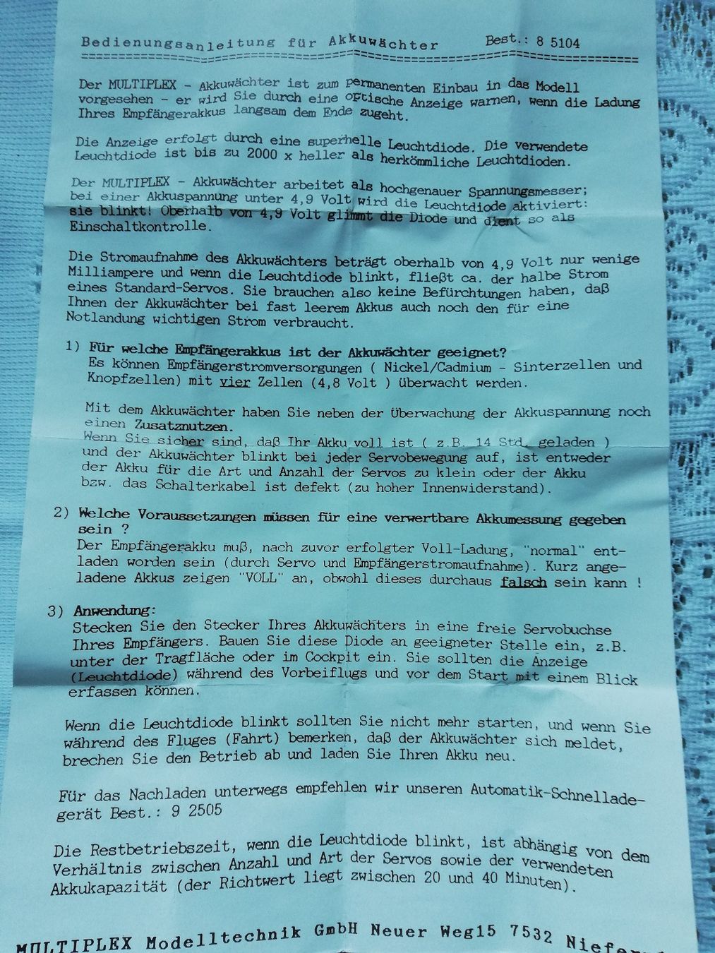 Multiplex Modellismo RC: MULTIPLEX Empfänger-Akkuwächter – Nuovo e nell'imballaggio originale da Witterswil venduto da ushornet 2
