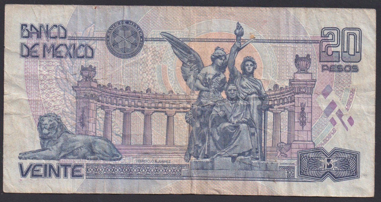 Banknoten: Mexiko 20 Pesos 1999 – Gebraucht aus Brugg AG von banknoten_muesli 1