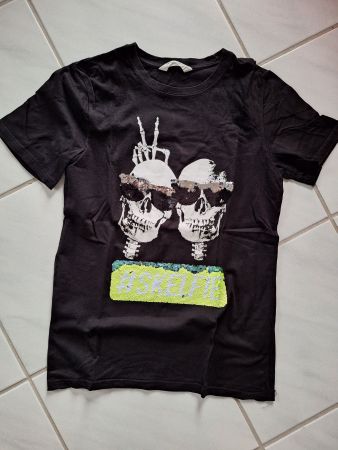 T-Shirt H&M, Sujet Totenkopf mit Wendepailetten, Gr. 170