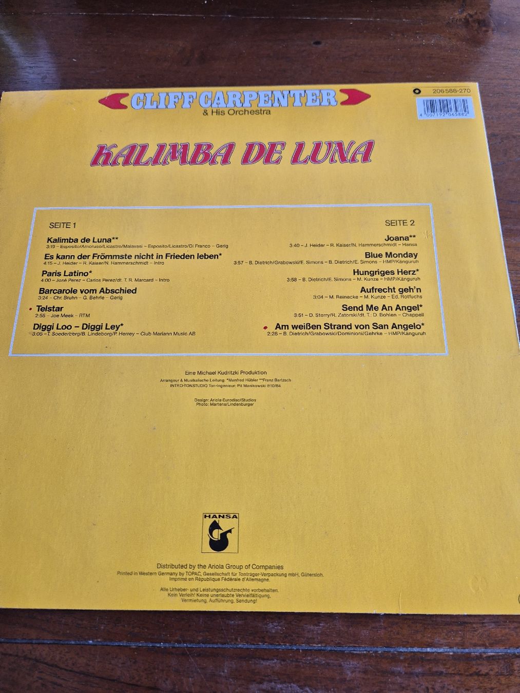Dischi in vinile: Cliff Carpenter - Kalimba De Luna Schallplatte – Usato da Grandval venduto da JeroenK 1