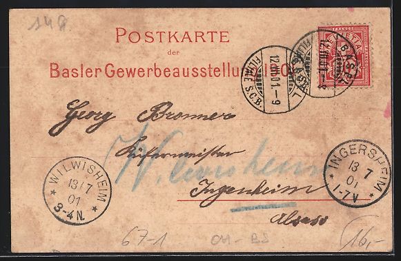 Cartoline postali: Litho Basel, Gewerbe-Ausstellung 1901, G – Usato da Berlin venduto da bartko-reher 1