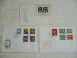 Pro Juventute 1961 - 62 3 FDC SBK J188 - J197, J199