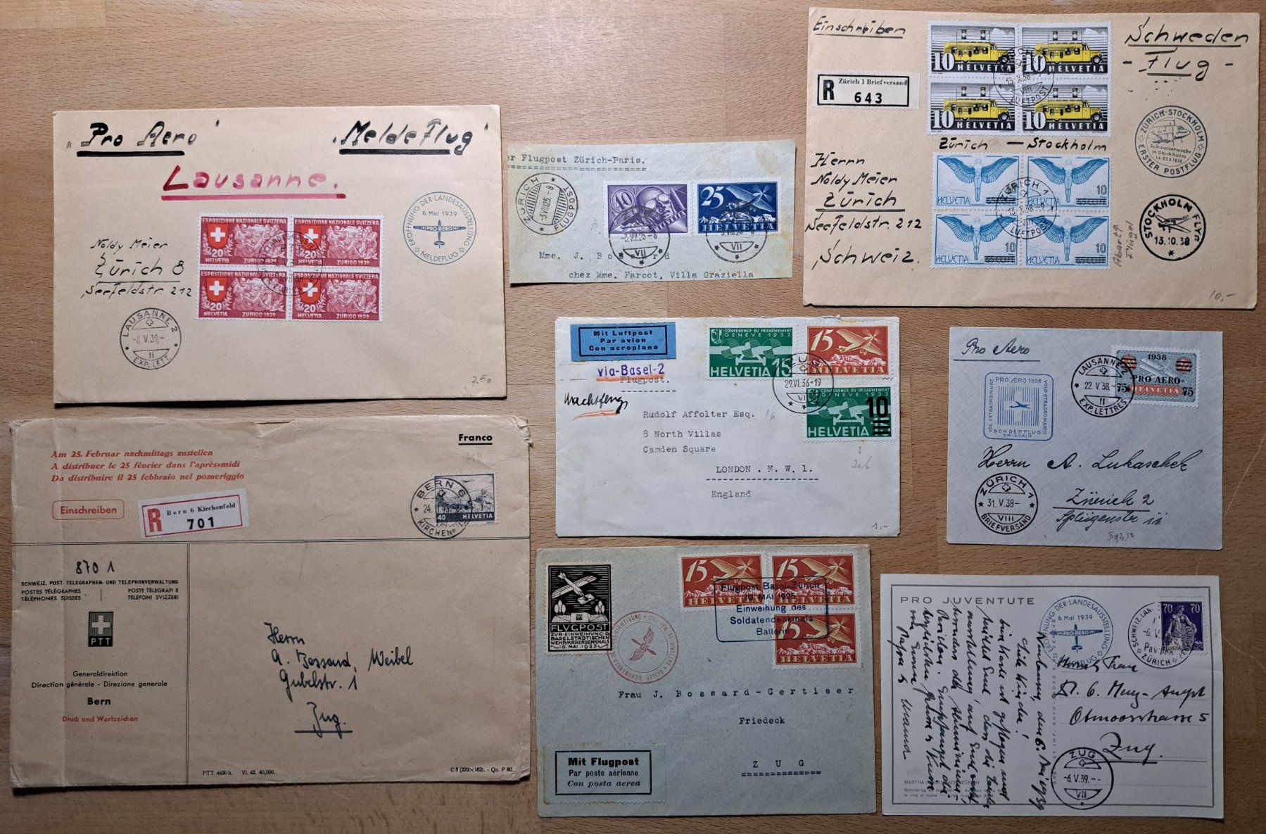 Alle Briefmarken: Lot Flugpost Briefe 20 Stück ab 1.- – Gebraucht aus Unterägeri von PhilatelieStudiger