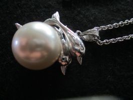 Halskette mit Perlenanhänger Delfin Motiv 925 Silber